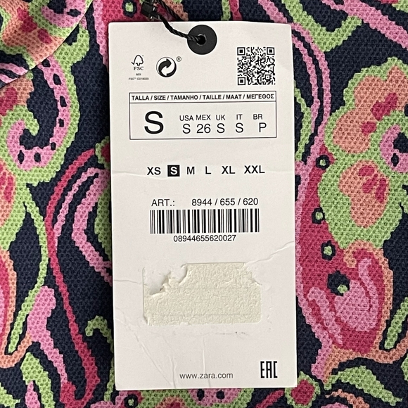 2/$30 NWT ZARA Floral Mini Shift Dress Navy Pink High Neck Short Sleeve #7305 - Picture 14 of 16